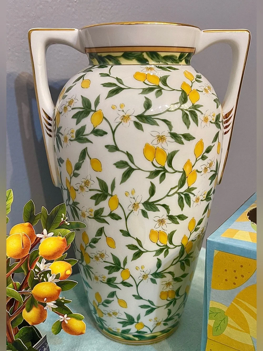 Lemon Motif Porcelain Vase Like New Condition